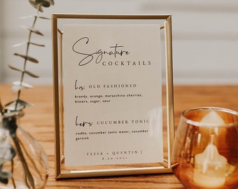 Cocktail Menu Sign Template — Wedding Cocktail Menu — His and Hers Signature Drinks — His and Hers Cocktail Menu — Drinks Menu Printable