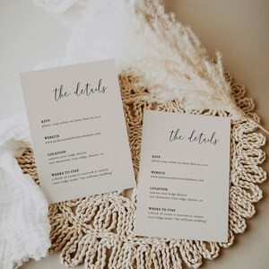 de Carte de mariage Détails du mariage | Insertion de carte de visite de mariage modifiable | imprimable Détails du mariage | Faire-part de mariage minimaliste | SAULE image 4