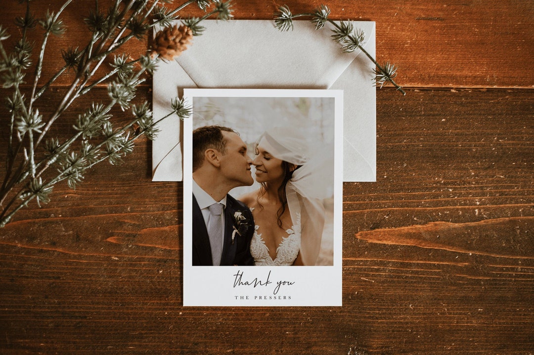 Printable Minimalist Photo Wedding Thank You Card — Editable Thank You ...