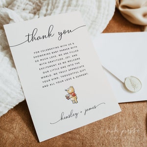 Winnie the Pooh Baby Shower Thank You Card Template, Pooh Bear Baby Shower Thank You Notes, Gender Neutral Baby Shower, Editable Thank Yous