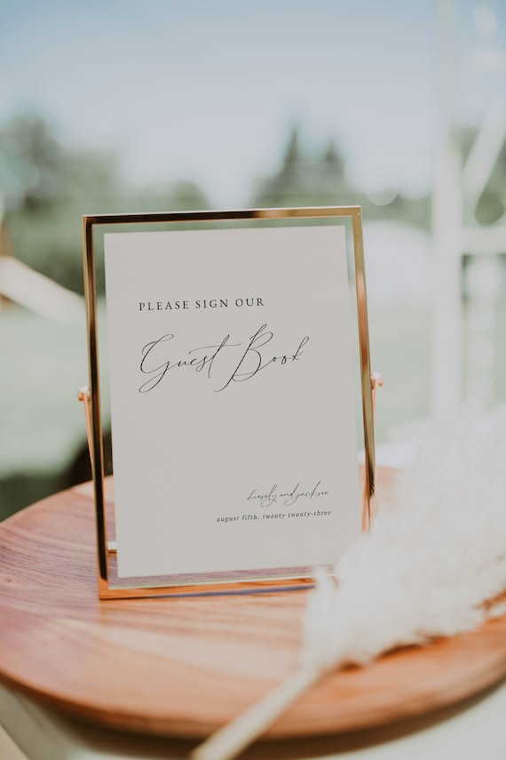 Elegant Minimalist Wedding Guest Book Sign Template — Sign Our Guest Book Printable — Modern Wedding Sign — Minimalist Cream Wedding Sign