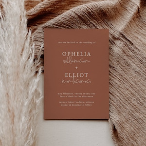 Dusty Terracotta Wedding Invitation Template — Rust Wedding Invitation — Editable Wedding Ceremony Invite — Minimalist Wedding Invitation