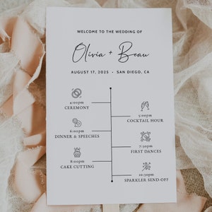 Wedding Program Fan Template Wedding Fan Program Timeline Wedding Timeline Fan Printable Wedding Program Modern Wedding Program, EVA image 3