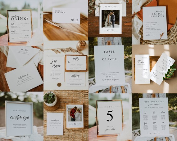 Minimalist Modern Wedding Template Bundle — Large Wedding Bundle — Printable Wedding Invitation — Minimalist Wedding Kit — Josie Collection