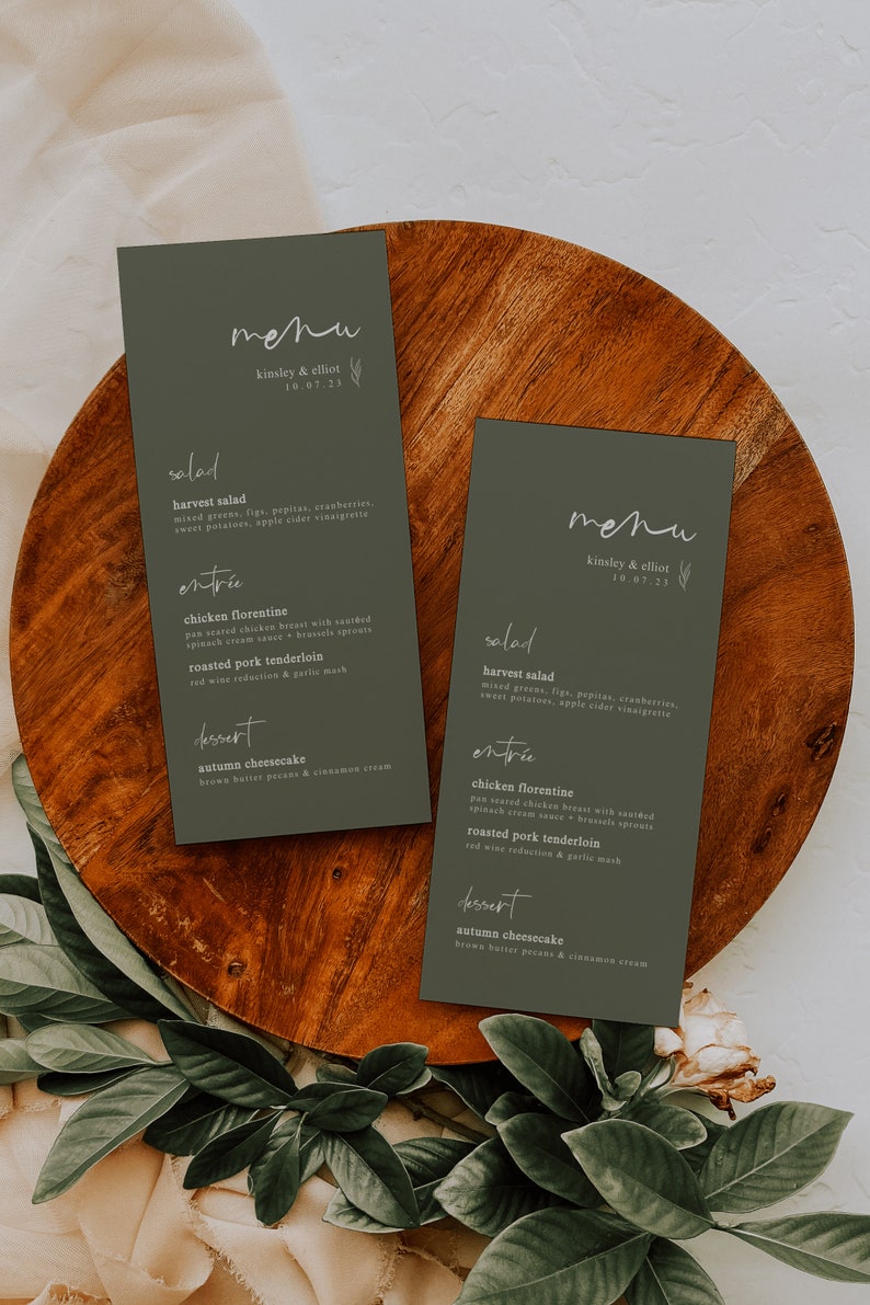 Earthy Olive Wedding Menu Template Modern Boho Wedding Dinner Menu Editable Wedding Menu Instant Download Green Wedding Menu image 3