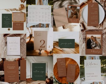 Paquete de plantillas para bodas bohemias — Paquete de suites para bodas bohemias — Colección de invitaciones de boda con temática natural — Paquete de bodas minimalistas imprimibles