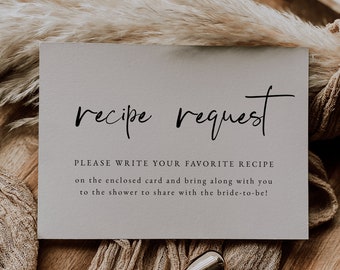 Bridal Shower Recipe Request Card Template | Minimalist Recipe Card for Bride | Share a Recipe with the Bride | Editable Bridal Shower Card