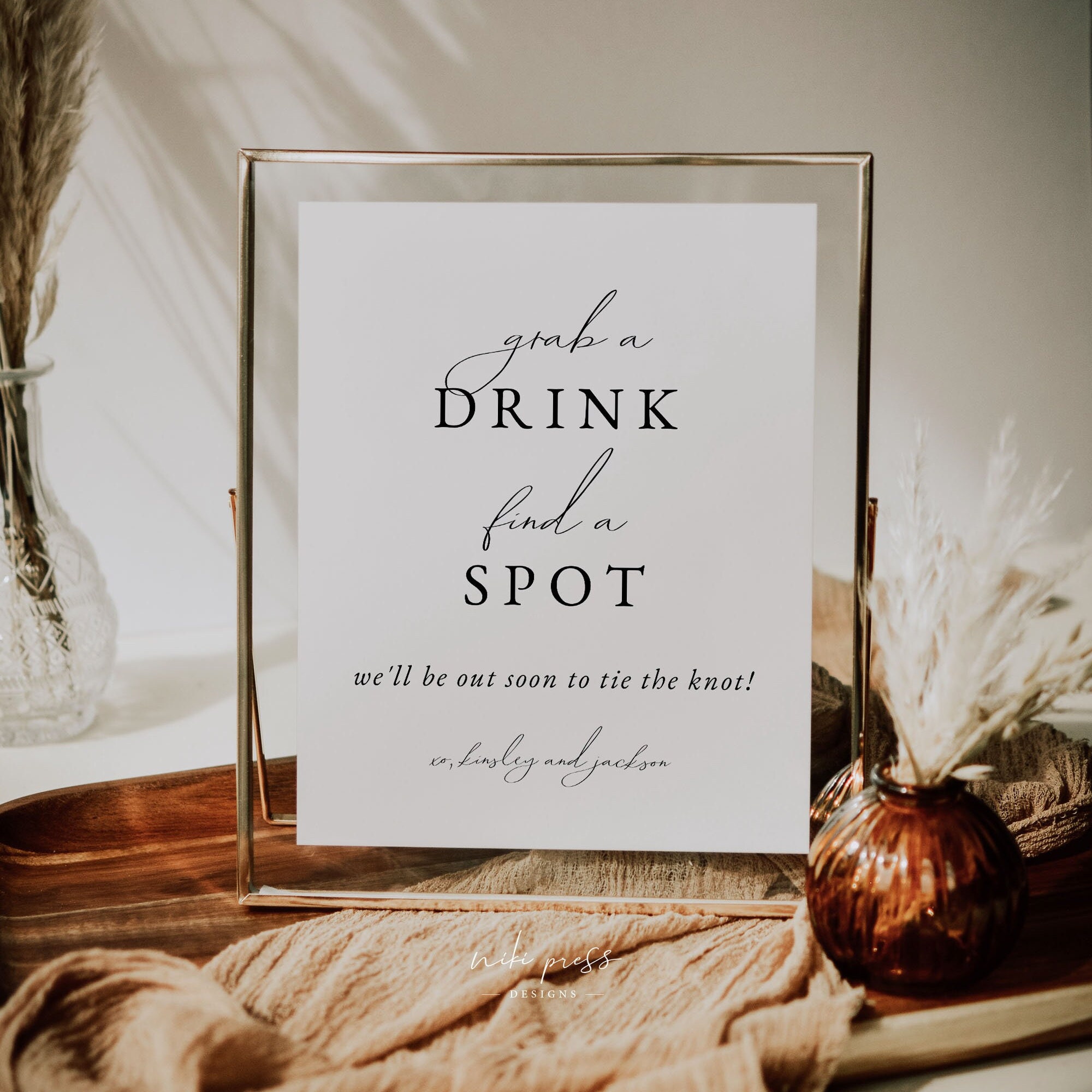 Grab Collection Sign Elegant Minimalist Grab a Drink Wedding Sign Template, Wedding Ceremony ...