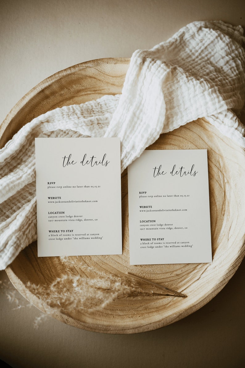 de Carte de mariage Détails du mariage | Insertion de carte de visite de mariage modifiable | imprimable Détails du mariage | Faire-part de mariage minimaliste | SAULE image 3