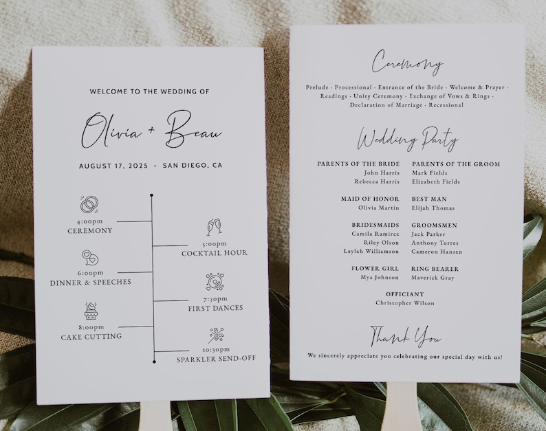 Wedding Program Fan Template Wedding Fan Program Timeline Wedding Timeline Fan Printable Wedding Program Modern Wedding Program, EVA image 8