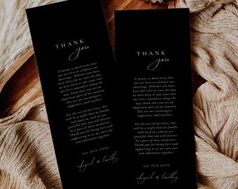 Elegant Modern Wedding Table Thank You Template | Black Thank You Napkin Note | Place Setting Thank You | Wedding Table Setting | ABIGAIL