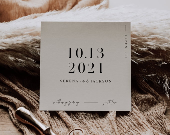 Square Elopement Announcement Template — Minimalist We Eloped Card — Nothing Fancy Just Love Card — Printable Elopement Announcement