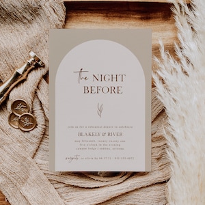 Arched Minimalist Rehearsal Dinner Invitation Template — Modern Boho Wedding Rehearsal Invite — Editable Rehearsal Dinner Invitation