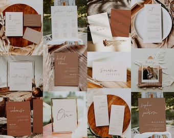 Paquete de plantillas de boda en tonos óxido — Paquete de suite de boda bohemia — Colección de invitaciones de boda en el desierto — Conjunto de paquetes de boda minimalistas imprimibles