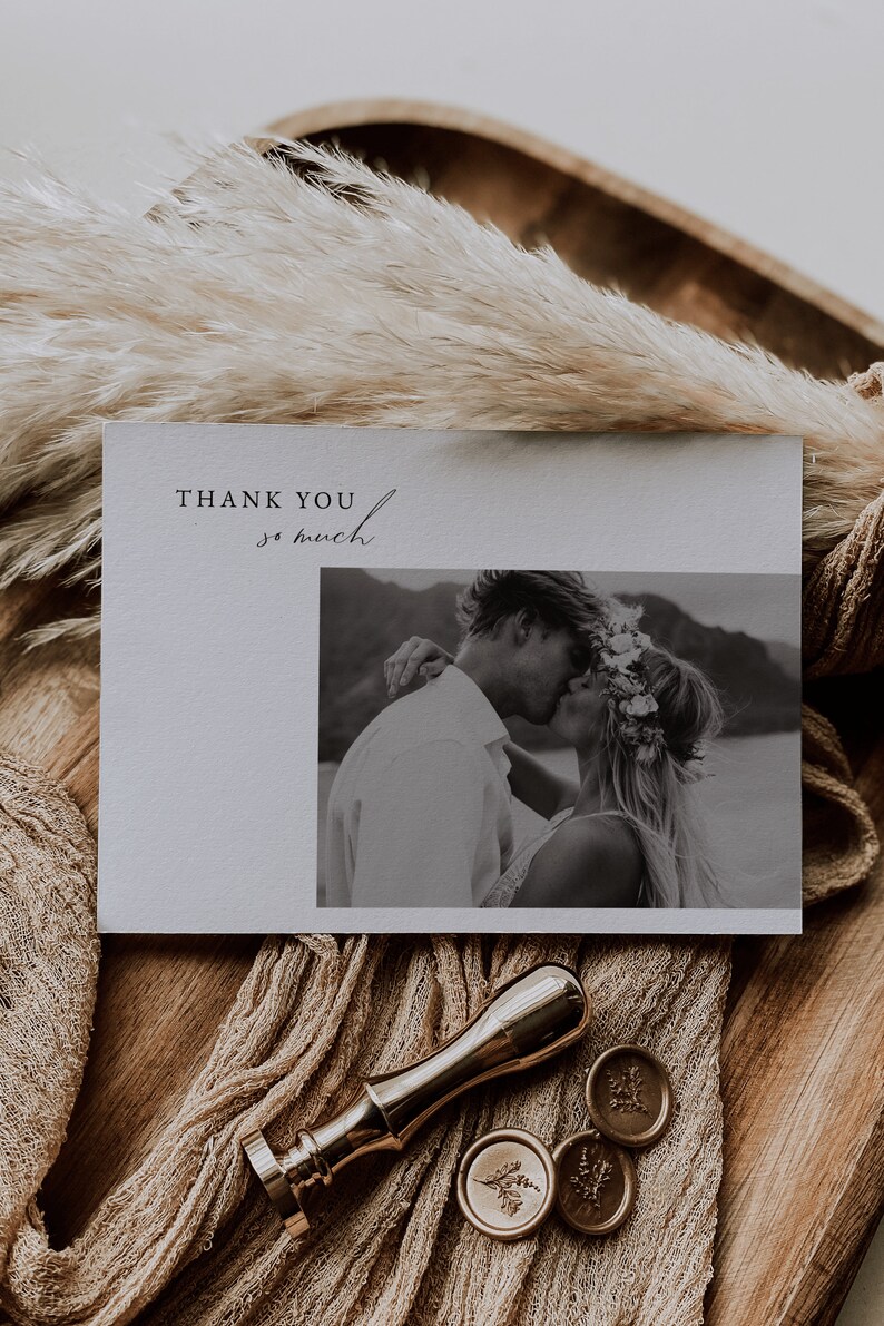 Minimalist Modern Wedding Thank You Card Template Printable Wedding Thank You Card with Photo Editable Thank You Card OLIVIA image 2