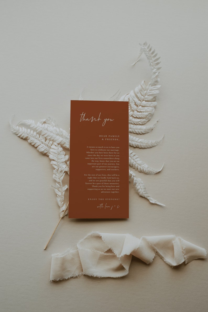 Terracotta Wedding Table Thank You Card Template — Printable Thank You ...