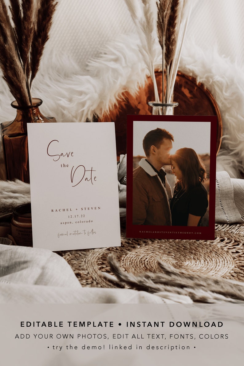 Paquete de plantillas de boda en tonos joya / Paquete de suite de boda con ambiente sofisticado / Colección de invitaciones de boda color granate / Conjunto de paquetes de boda modernos imprimibles imagen 3