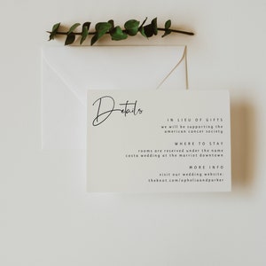 Minimalistische Boho-Hochzeitsdetails-Kartenvorlage Bearbeitbare Hochzeitseinschluss-Karteneinlage Druckbare Hochzeitsfeier-Detailkarte Bild 2