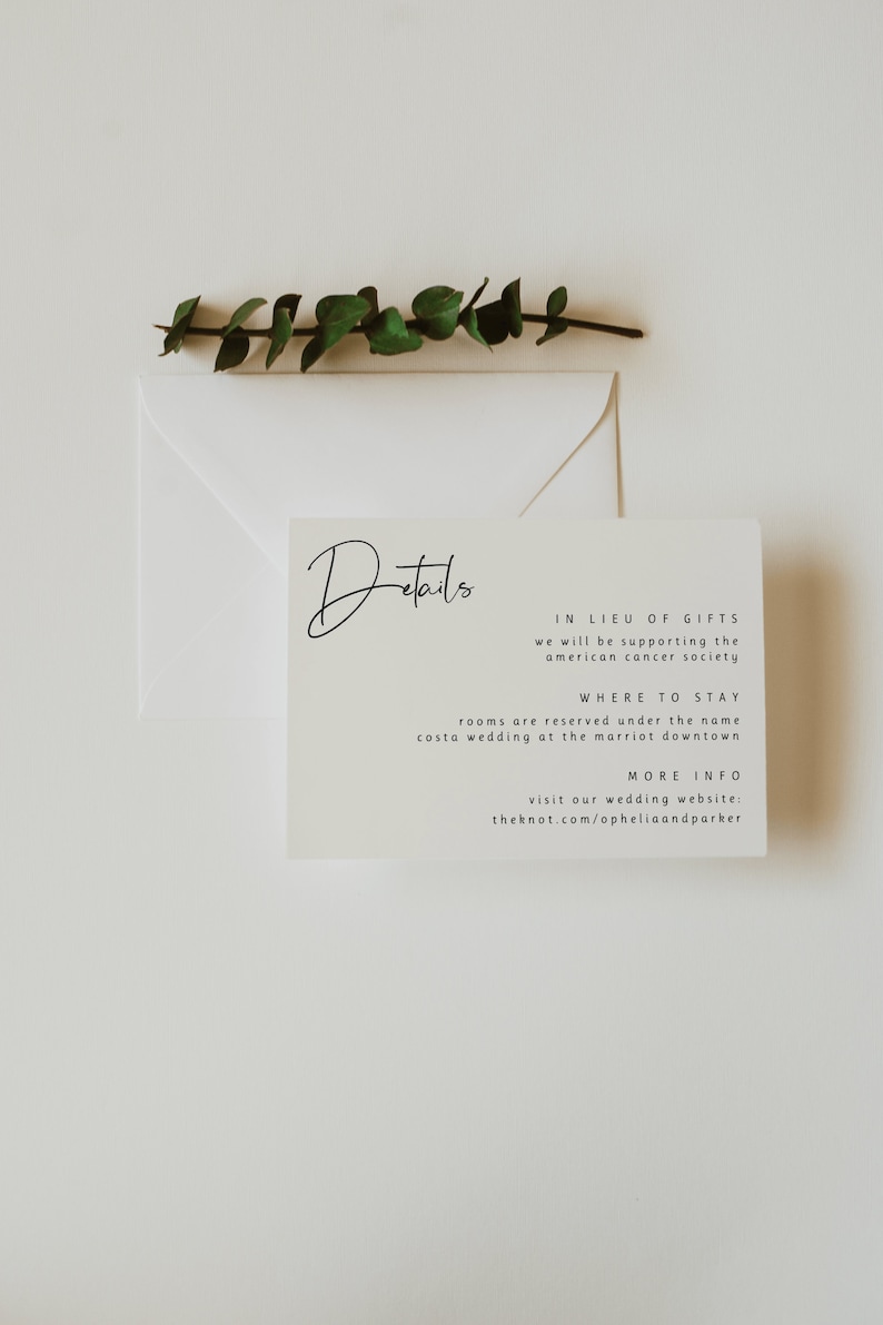 Minimalistische Boho-Hochzeitsdetails-Kartenvorlage Bearbeitbare Hochzeitseinschluss-Karteneinlage Druckbare Hochzeitsfeier-Detailkarte Bild 2