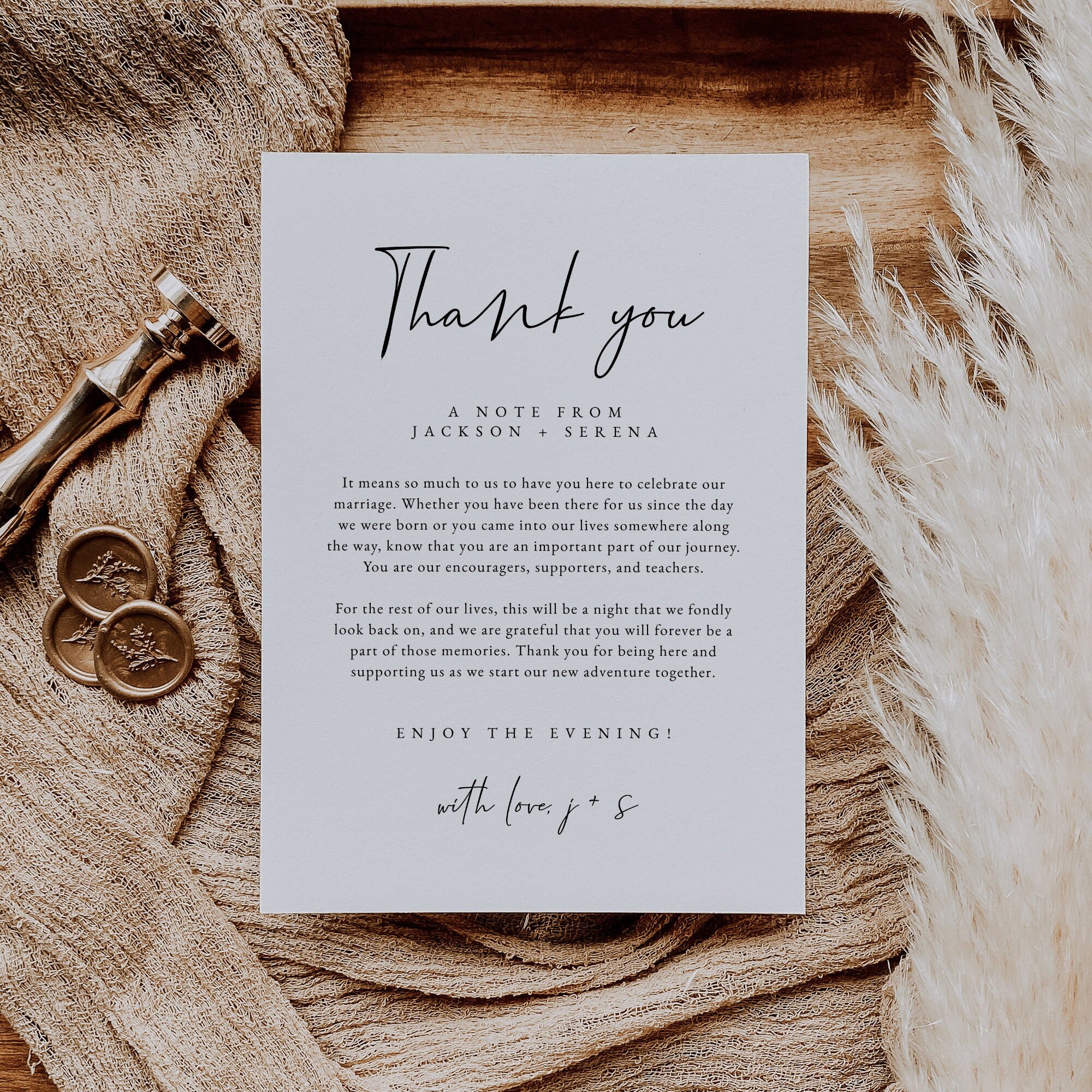 Wedding Table Thank You Card Template | Modern Thank You Note ...
