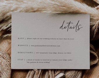 Wedding Details Card Template — Printable Wedding Enclosure Card Insert — Editable Wedding Details Card — Minimalist Wedding Stationery