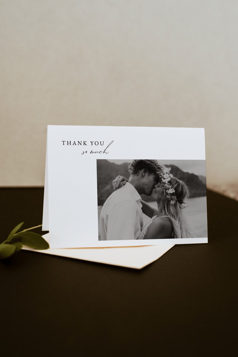 Minimalist Modern Wedding Thank You Card Template Printable Wedding Thank You Card with Photo Editable Thank You Card OLIVIA image 3