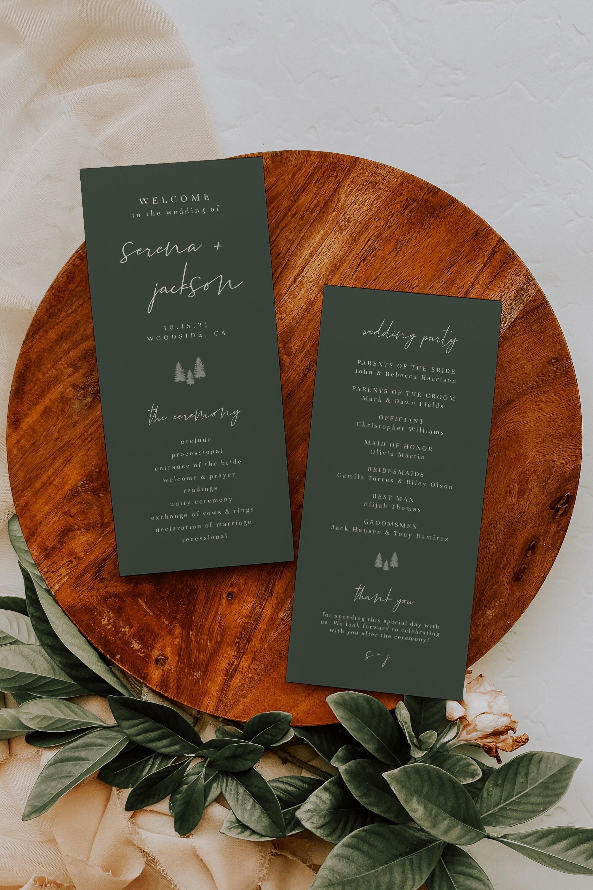 Forest Green Wedding Program Template ...