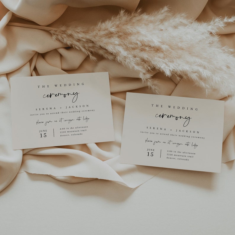 Minimalist Boho Wedding Ceremony Insert Card Template Printable Wedding Ceremony Invitation Modern Wedding Insert Card, 5x3.5 image 5