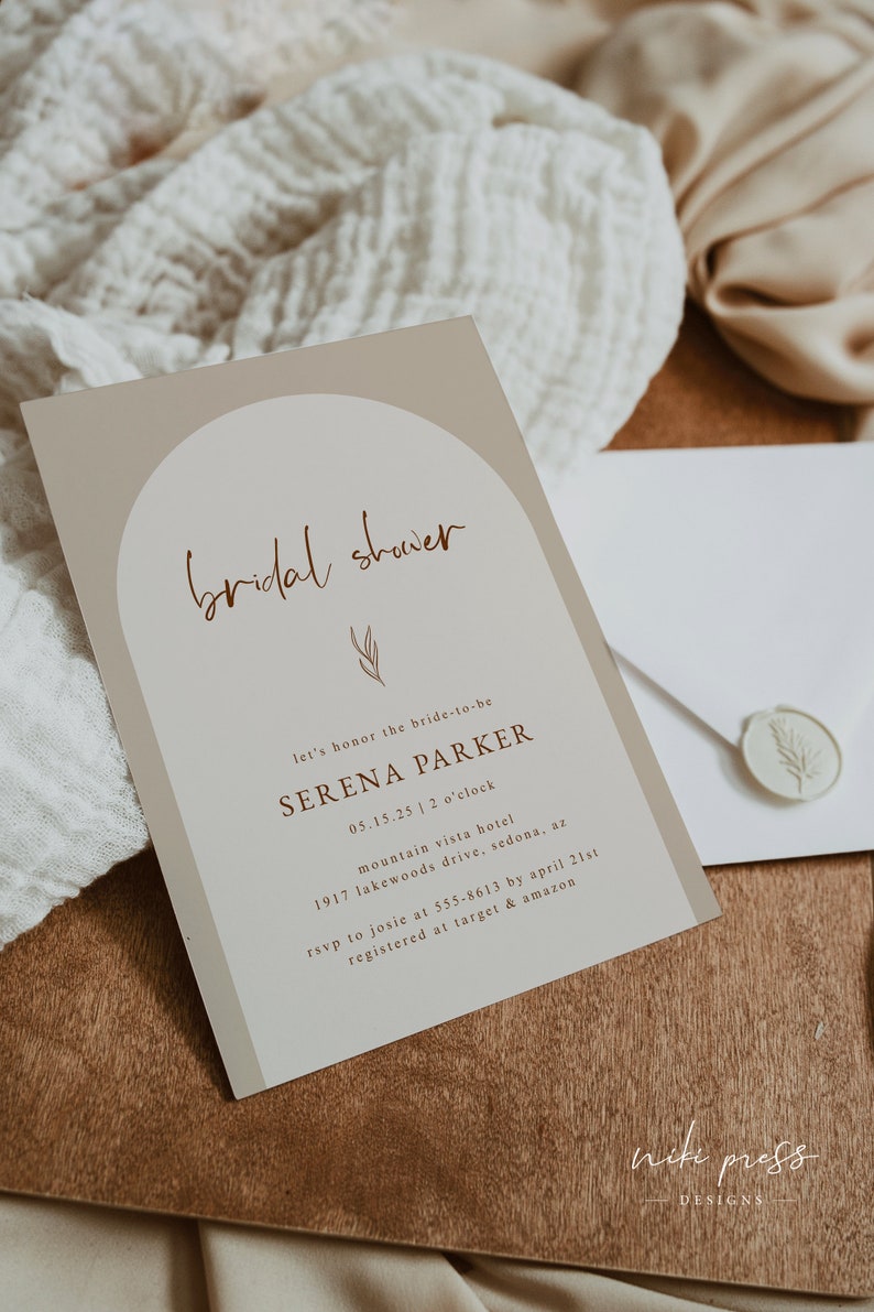 Arched Minimalist Bridal Shower Invitation Template Boho Etsy