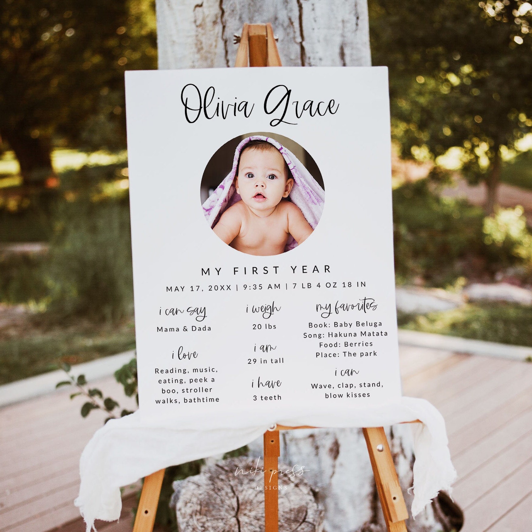 Modern Baby Milestone Poster Template, First Birthday Milestone Board ...