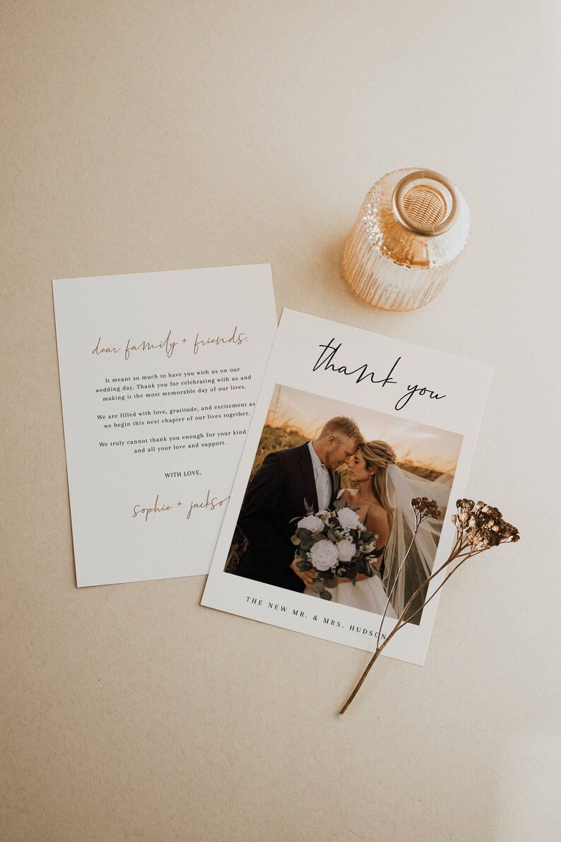 Printable Minimalist Photo Wedding Thank You Card — Editable Thank You ...