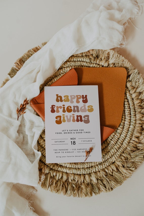 Friendsgiving Invitation Template, Modern Thanksgiving Invite, Friendsgiving Invite, Printable or Digital Friends Thanksgiving Invitation