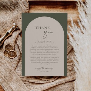 Boho Hochzeit Dankeskarte Vorlage — Hochzeitstisch Dankeskarte — Ausdruckbare Dankeskarte — Gewölbte Olive Dankeskarte - 100x230, 5x7