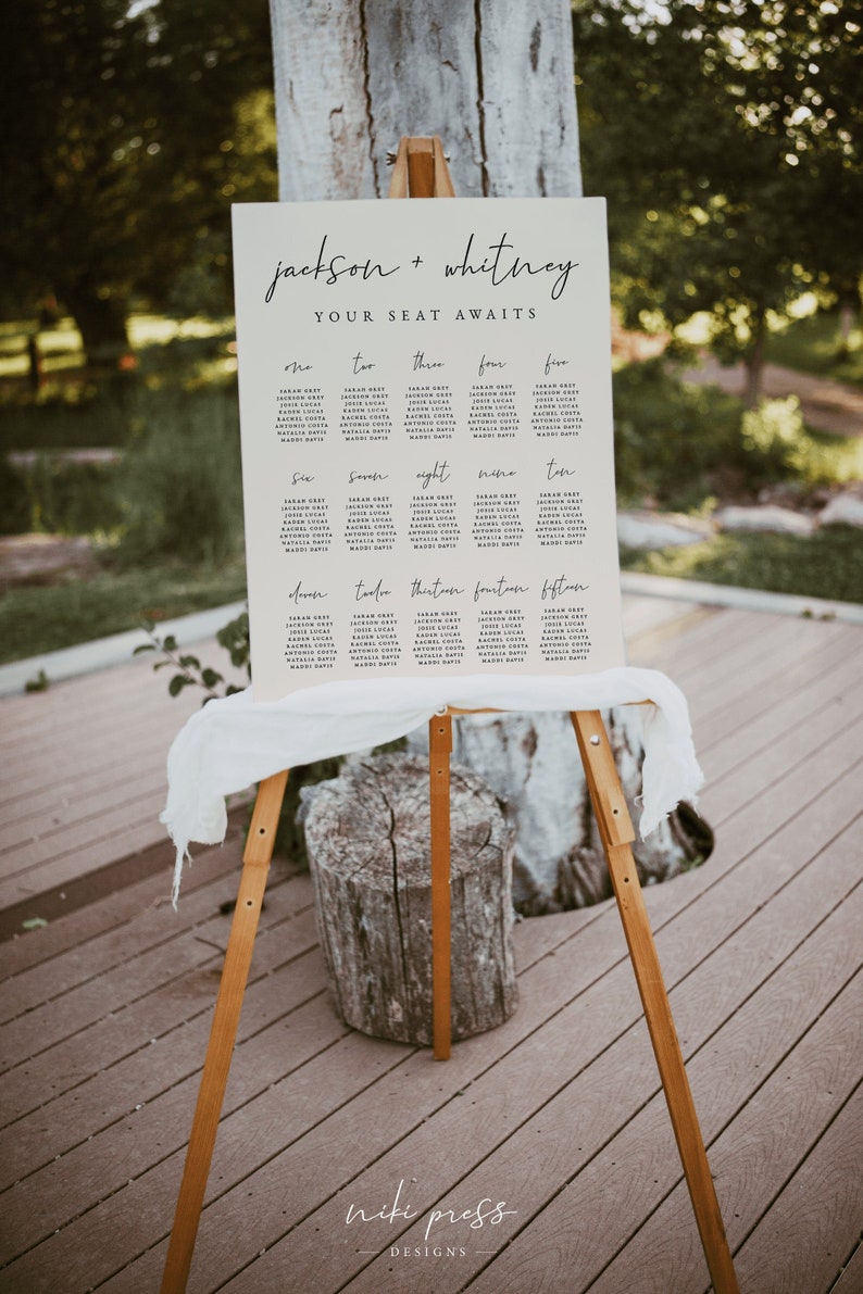 Modern Wedding Seating Chart Template Modern Boho Wedding Seating Chart Sign Minimalist Wedding Seating Sign Editable Download image 1