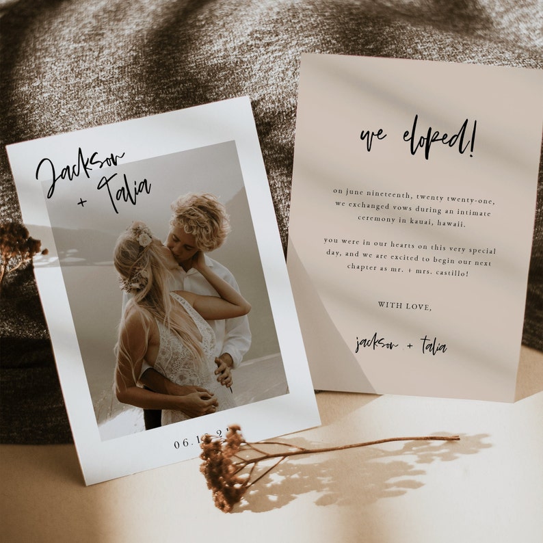 Minimalist Boho Elopement Announcement Template | Printable We Eloped Card | Editable Wedding Reception Invitation | Elopement Announcement image 3