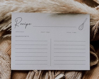 Minimalist Recipe Card Template | Editable Recipe Cards for Recipe Box | Modern Recipe Card Printable | Bridal Shower Recipe Cards