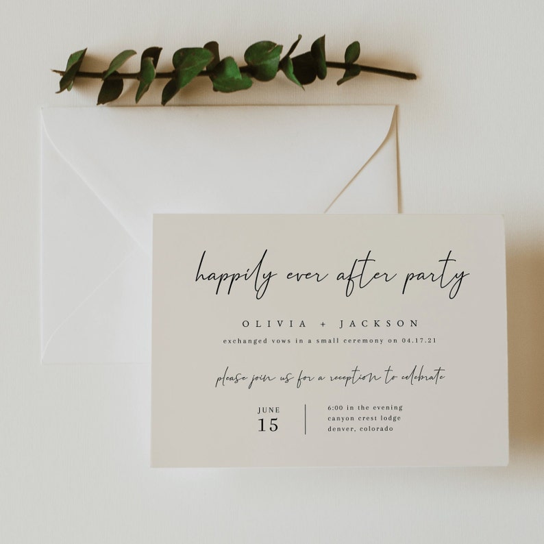 Happily Ever After Party Invitation Template Printable Elopement Reception Invitation Minimalist Boho Wedding Reception Invite image 4