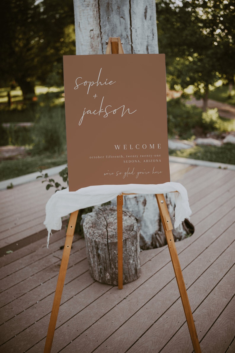 Rust Wedding Welcome Sign Template Taupe Wedding Sign Earthy Desert Wedding Welcome Sign Editable Download Boho Wedding Sign zdjęcie 1