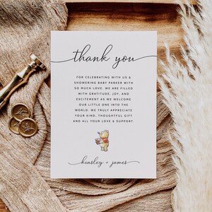 Winnie the Pooh Baby Shower Thank You Card Template, Pooh Bear Baby Shower Thank You Notes, Gender Neutral Baby Shower, Editable Thank Yous