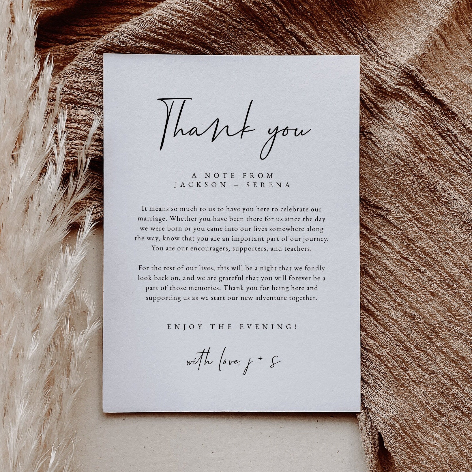 Wedding Table Thank You Card Template | Modern Thank You Note ...