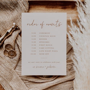 Terracotta Wedding Order of Events Card Template — Wedding Timeline Card — Wedding Itinerary — Wedding Itinerary Template — Wedding Schedule