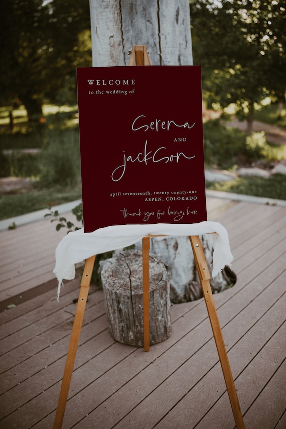 Jewel Tone Wedding Welcome Sign Template — Moody Wedding Sign — Maroon Wedding Welcome Sign Editable Download — Modern Wedding Sign