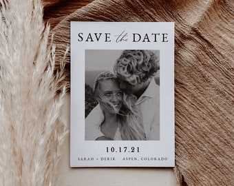 Printable Photo Save the Date — Minimalist Modern Photo Save the Date — Elegant Photo Save the Date — Black and White Photo Save the Date