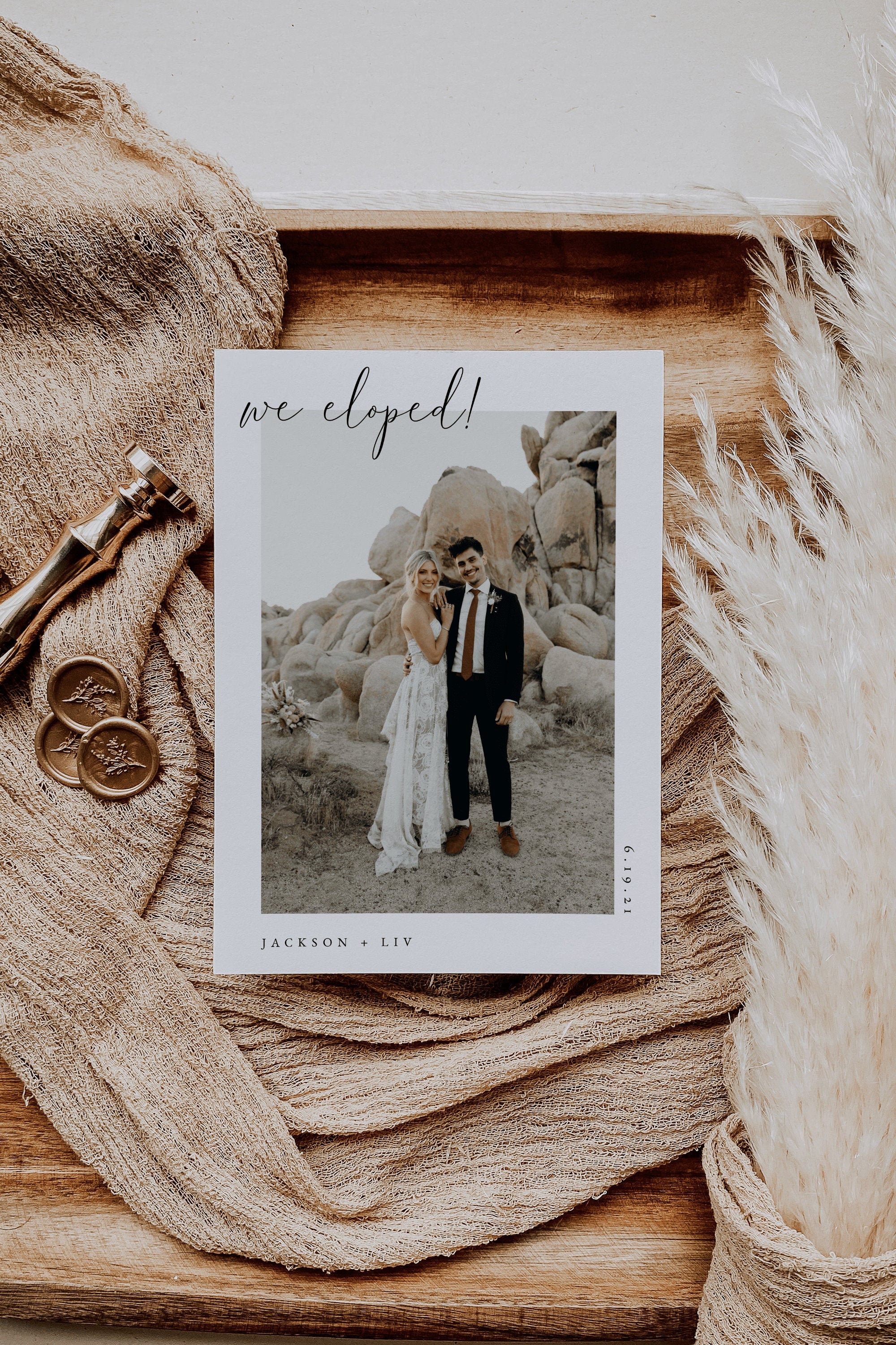 Minimalist Elopement Announcement Template | Printable Photo Elopement Card | We Eloped Card | Boho Wedding Announcement | WILLOW