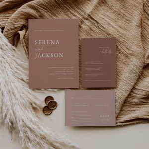 Earthy Mauve Wedding Invitation Suite Template — Terracotta Wedding Invitation Set — Minimalist Boho Wedding Invitation Instant Download