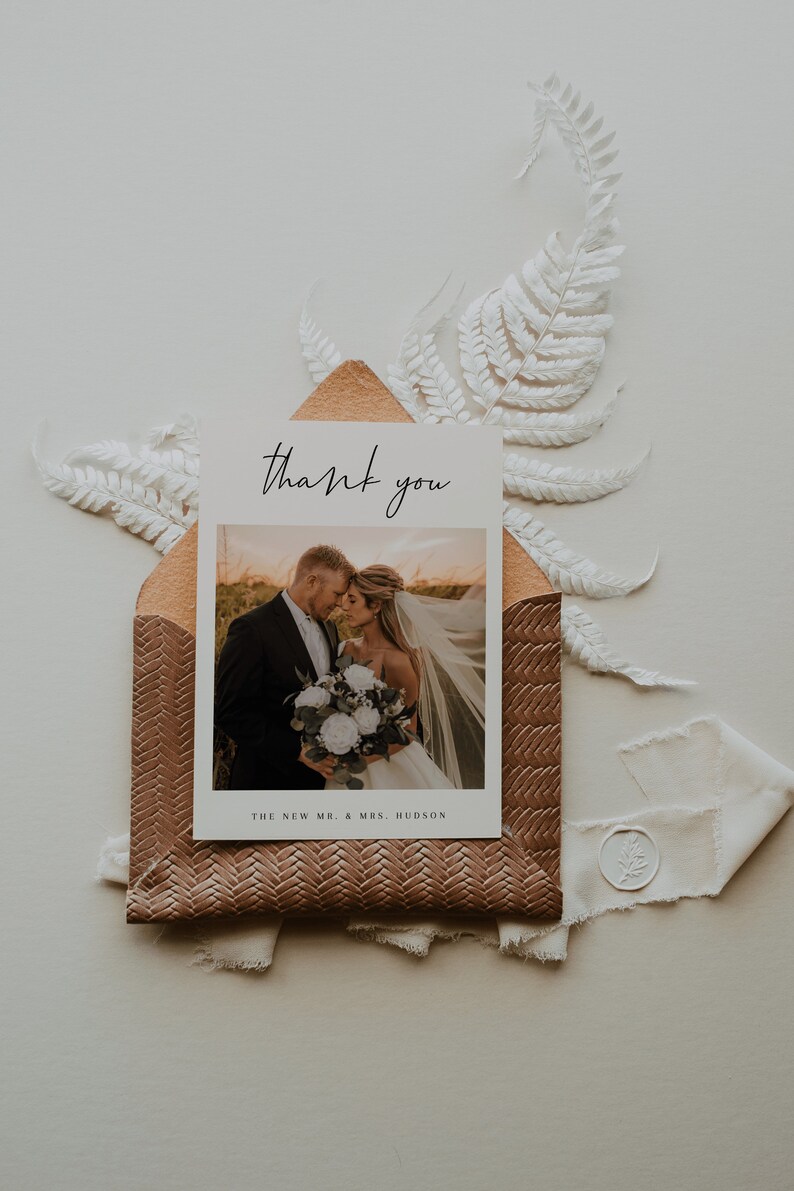 Printable Minimalist Photo Wedding Thank You Card — Editable Thank You ...