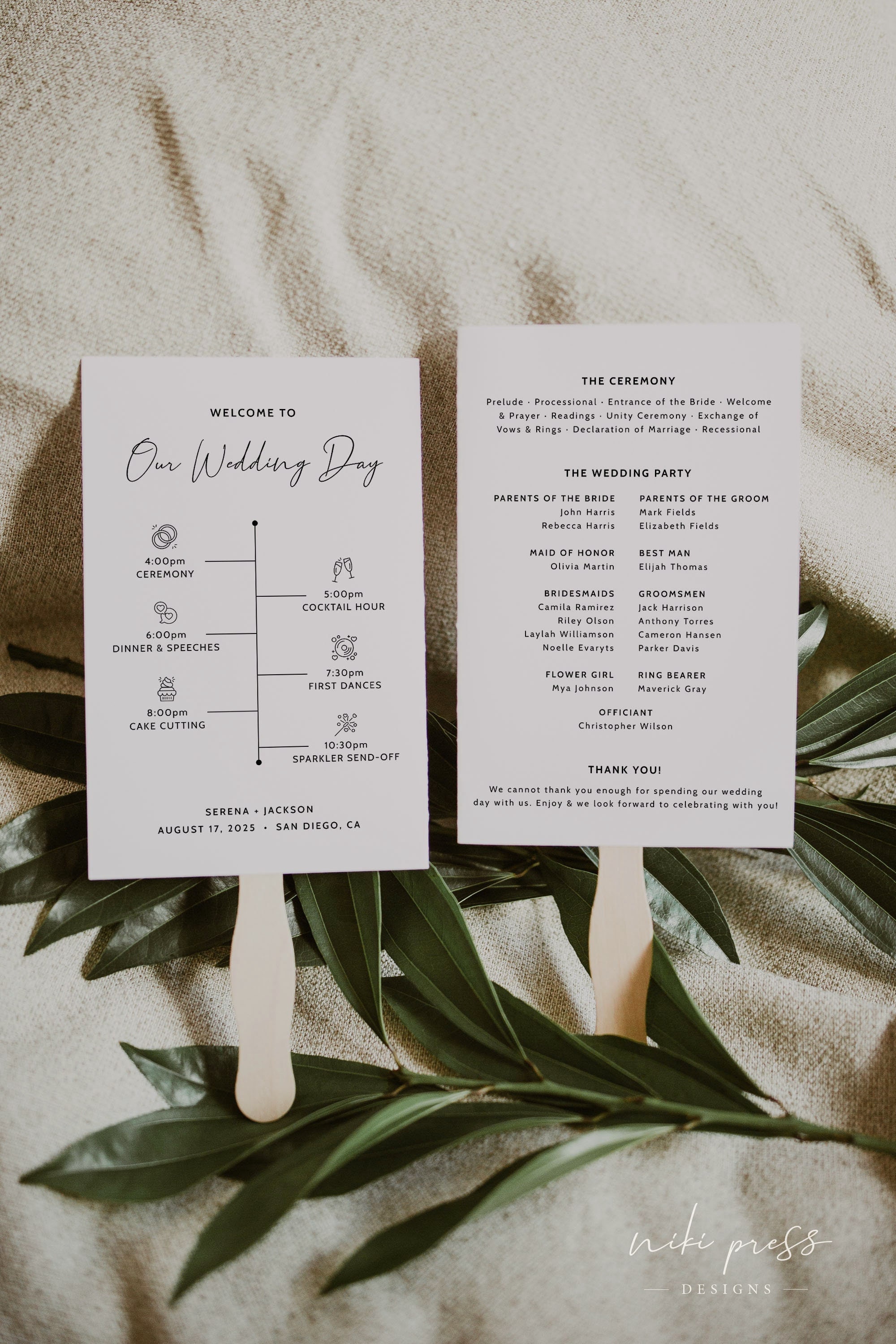 Modern Wedding Program Fan Template | Wedding Ceremony Timeline ...