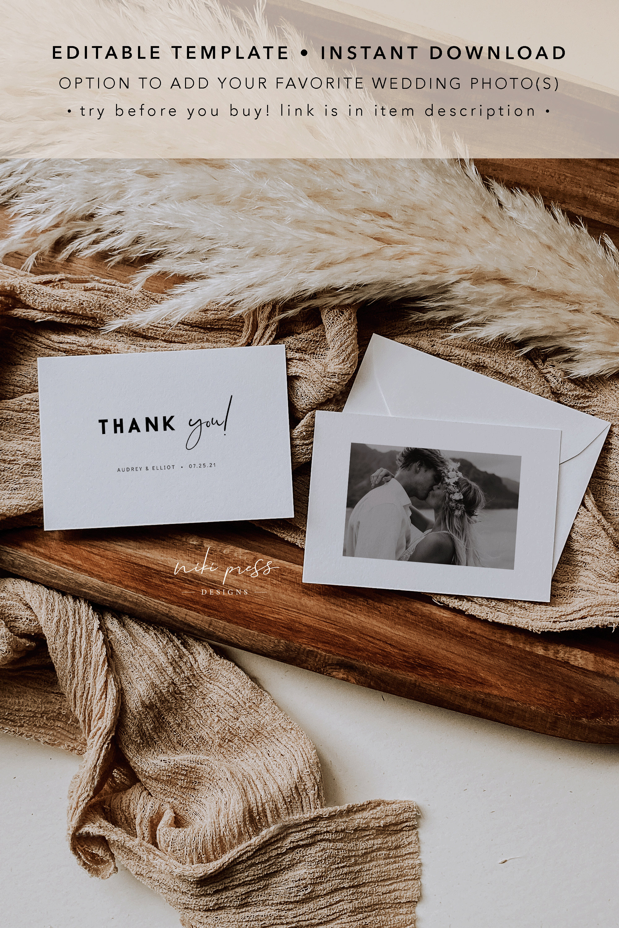Modern Wedding Thank You Card Template — Printable Minimalist Wedding ...