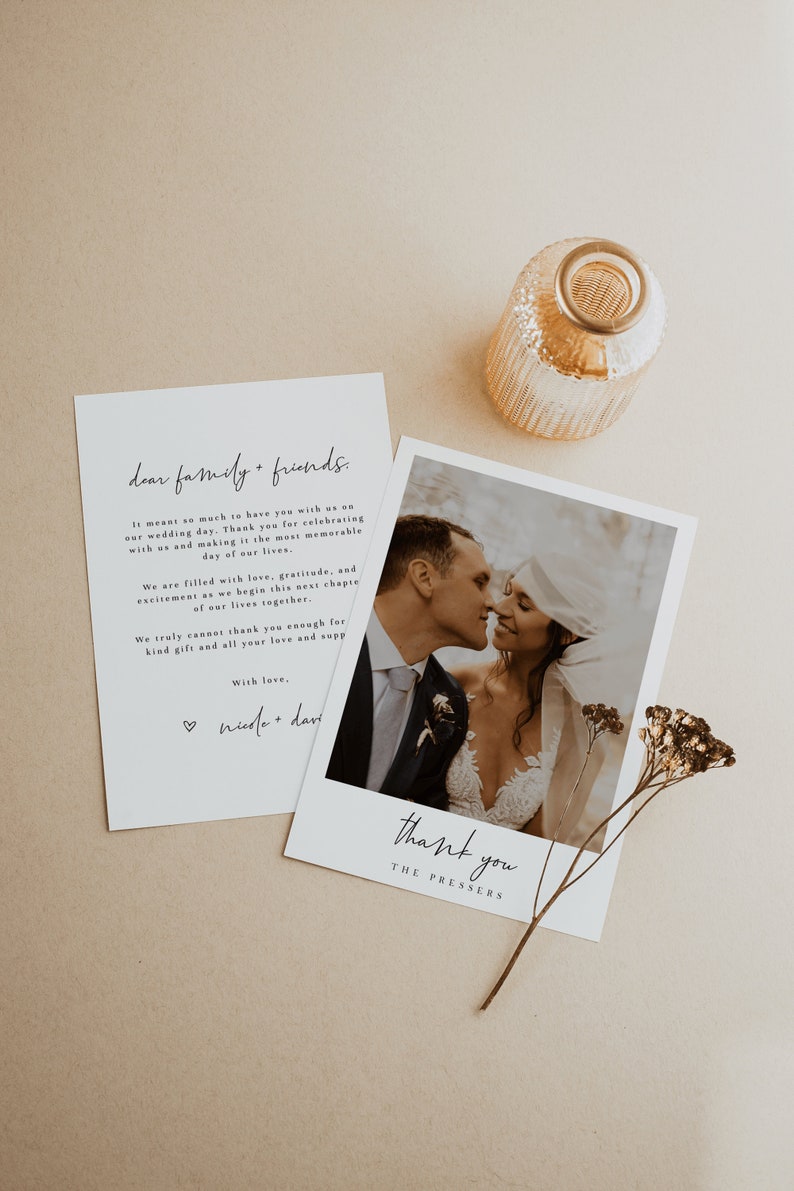 Printable Minimalist Photo Wedding Thank You Card — Editable Thank You ...