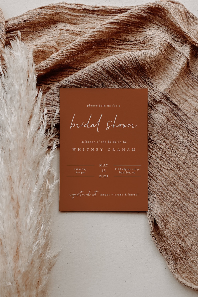 Terracotta Bridal Shower Invitation Template Boho Bridal Etsy